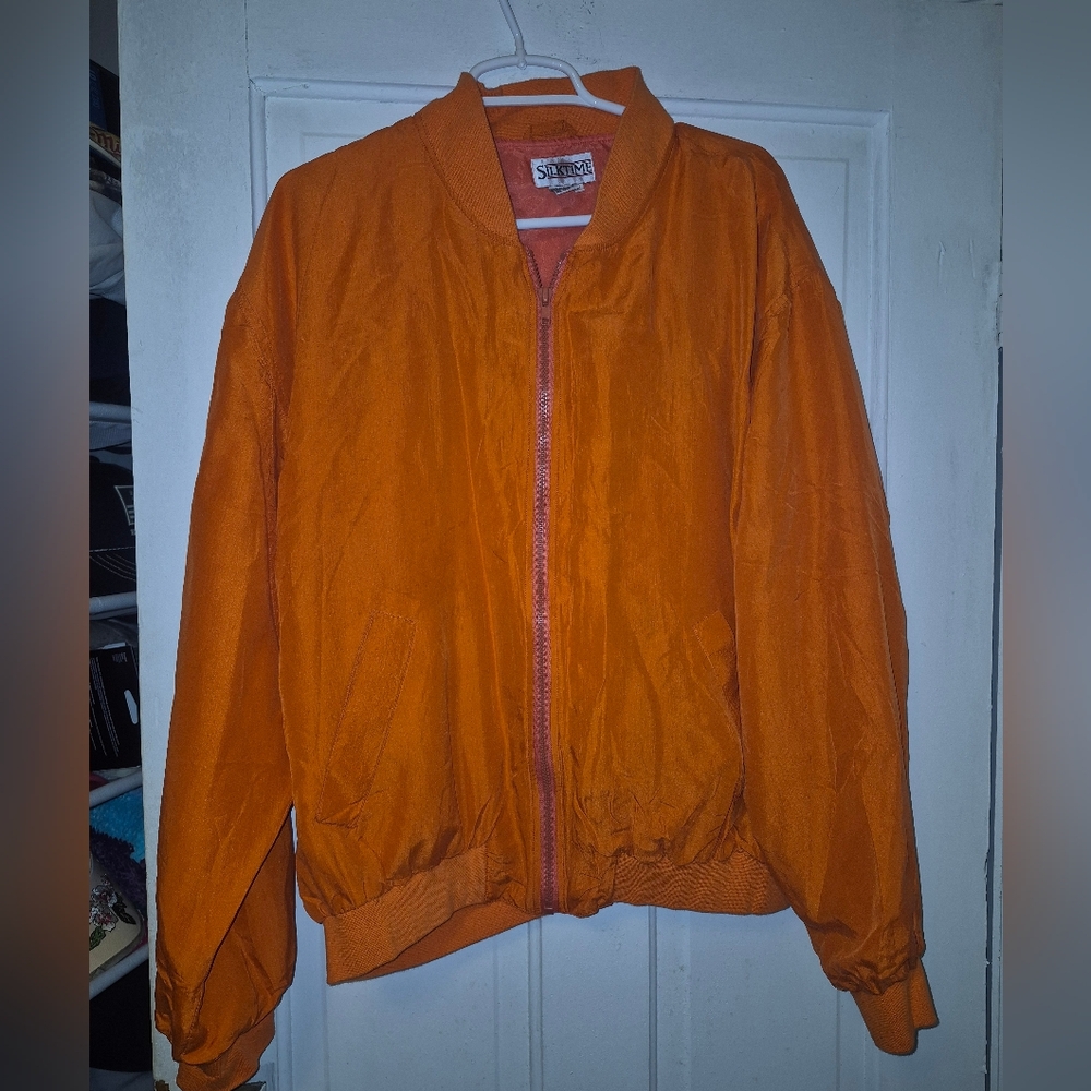 Vintage Silktime 80s Silk Bomber Orange Jacket L